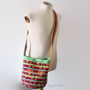 South American Boho Crossbody Bucket  Bag